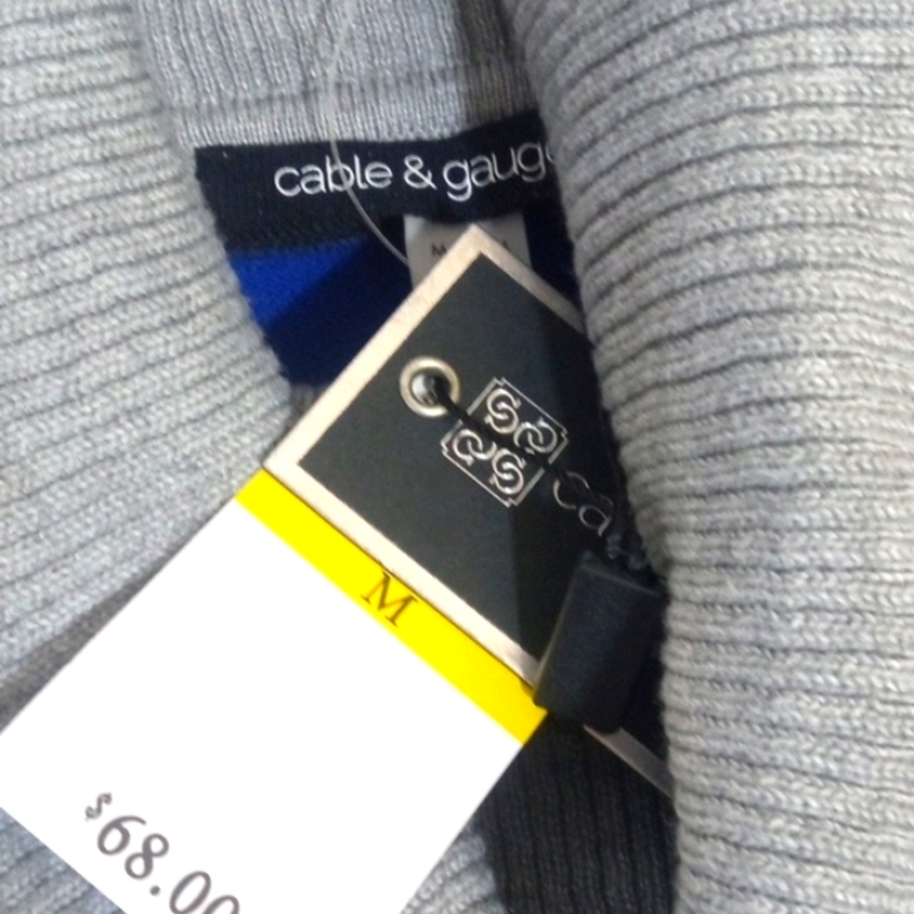CABLE & GAUGE COWLNECK SWEATER Color-Block - Blue, Gray & White - SIZE Med NWT - Picture 7 of 8